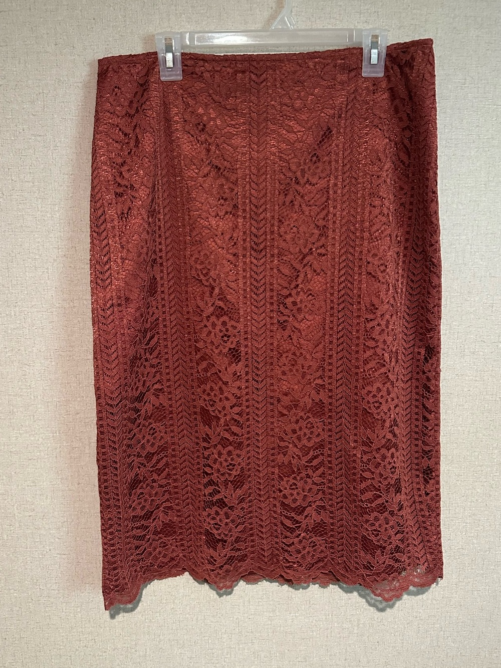 Preston & York Size 14 Deep Rust Lace Midi Pencil Skirt Cocktail Evening